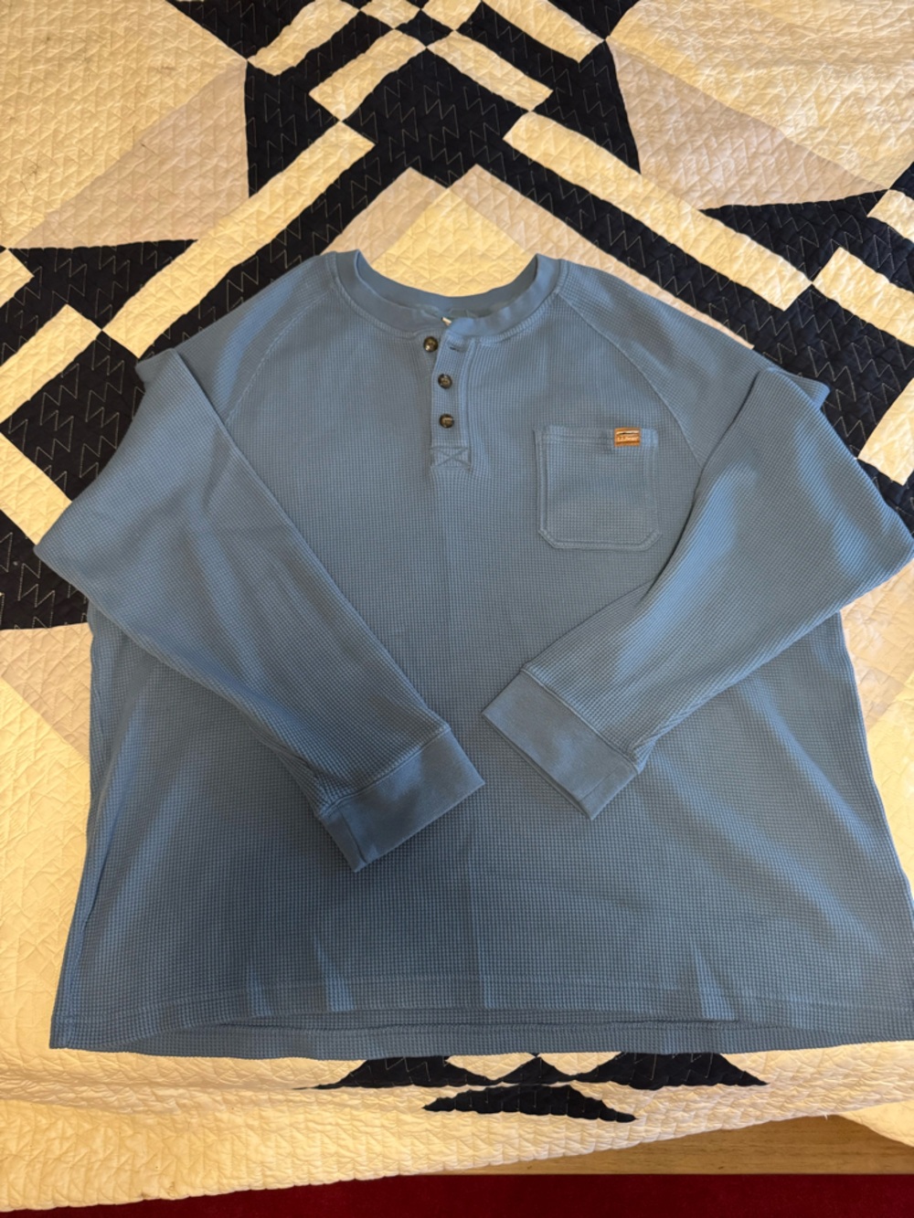 LL Bean Long Sleeve Waffle Knit Henley - Blue - 3XL
